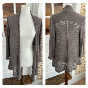 Alfani gray textured long open front cardigan sweater
